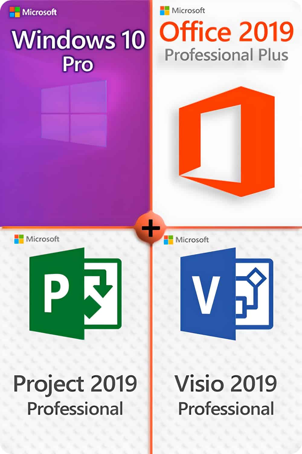 Microsoft Windows 10 Professional + Microsoft Visio 2019 Professional + Microsoft Project 2019 Professional + Microsoft Office 2019 Professional Plus License for 3 devices